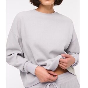 Abercrombie & Fitch Long-Sleeve Oversized Lounge Waffle Knit Top Lounge S/M Gray